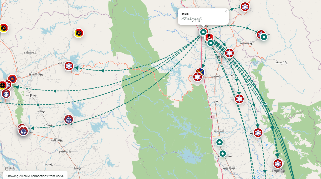 Burma Archive map showing parent and subordinate unit relationships